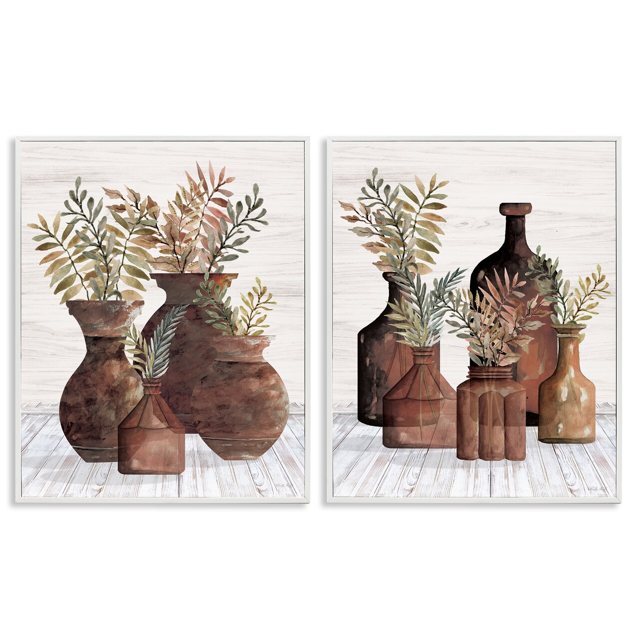 Stupell Industries Rustic Jars of Flowers 2 pc Framed Giclee Wall Art Set Design by Cindy Jacobs